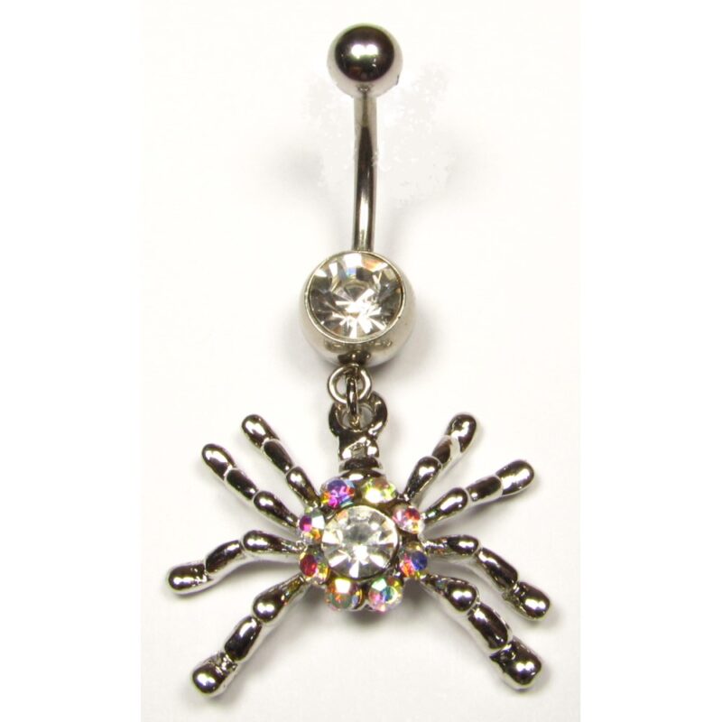 Bauchnabelpiercing mit Anhänger Spinne und Kristallen