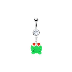 Bauchnabelpiercing mit Frosch-Anhänger aus gehärtetem Ton mit Herz-Augen