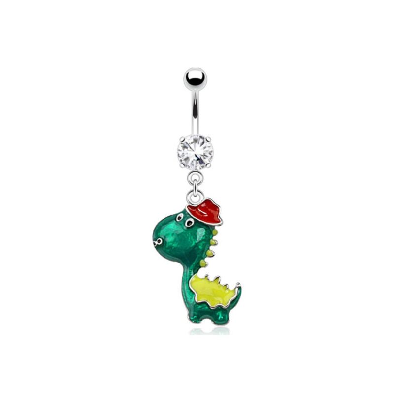 Bauchnabelpiercing Anhänger Drache Comic mit Hut Grün