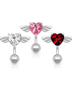 Bauchnabelpiercing Reverse Kristallherz mit Flügeln