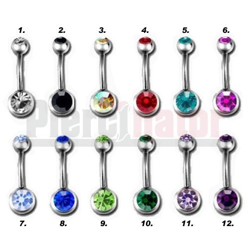 Bauchnabelpiercing Kristall Farbe nach Wahl Stab 1,6 x 12 mm