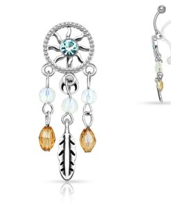 Bauchnabelpiercing Reverse Traumfänger Aqua mit Kristallen