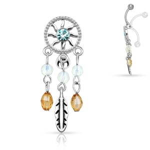 Bauchnabelpiercing Reverse Traumfänger Aqua mit Kristallen
