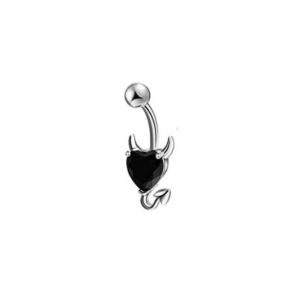 Bauchnabelpiercing mit schwarzem Kristall-Herz und Hörnern