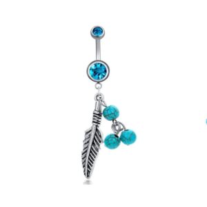 Bauchnabelpiercing Metallfeder mit 3 marmorierten Kugeln Türkis