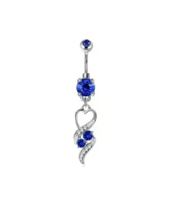 Bauchnabelpiercing Herzform mit blauen und weissen Kristallen