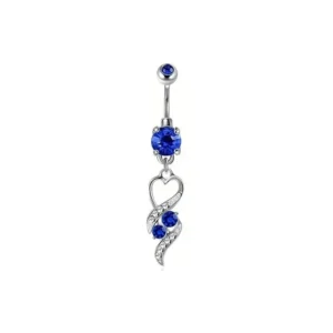 Bauchnabelpiercing Herzform mit blauen und weissen Kristallen