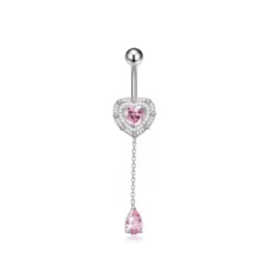 Bauchnabelpiercing mit Herz & funkelnden Kristallen Rosa