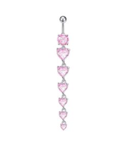 Bauchnabelpiercing mit Herz-Anhänger – Elegante Herz-Kaskade Rosa