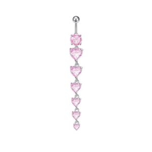 Bauchnabelpiercing mit Herz-Anhänger – Elegante Herz-Kaskade Rosa