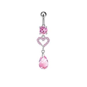 Bauchnabelpiercing mit Herz-Anhänger & Kristall Rosa