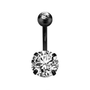 Bauchnabelpiercing Schwarz mit Doppelkristall