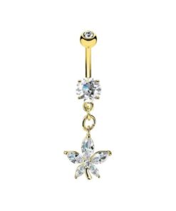 Bauchnabelpiercing mit Funkelnder Kristallblume und goldfarbiger Beschichtung