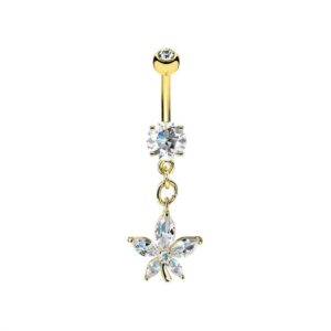 Bauchnabelpiercing mit Funkelnder Kristallblume und goldfarbiger Beschichtung
