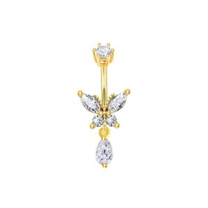 Bauchnabelpiercing Schmetterling mit Kristallen und goldfarbiger Beschichtung