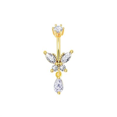 Bauchnabelpiercing Schmetterling mit Kristallen und goldfarbiger Beschichtung