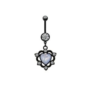Bauchnabelpiercing Herz mit Kristallsteinchen Schwarz mit Beschichtung