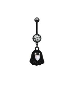 Bauchnabelpiercing Geist mit Herz – Schwarz beschichtet mit Kristallen im Dark Style