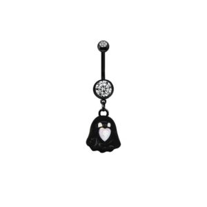 Bauchnabelpiercing Geist mit Herz – Schwarz beschichtet mit Kristallen im Dark Style