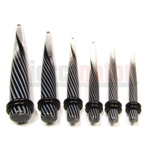 Expander/Dehnstab Gestreift Weiß/Schwarz Acryl - SET 6 Stück