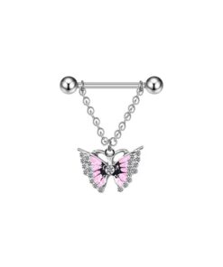 Brustwarzenpiercing Schmetterling Rosa/Schwarz mit Kristallen