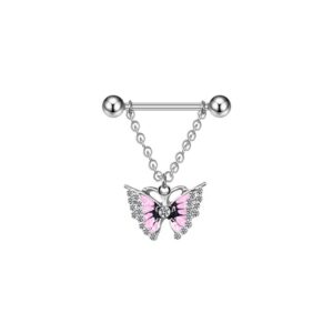 Brustwarzenpiercing Schmetterling Rosa/Schwarz mit Kristallen