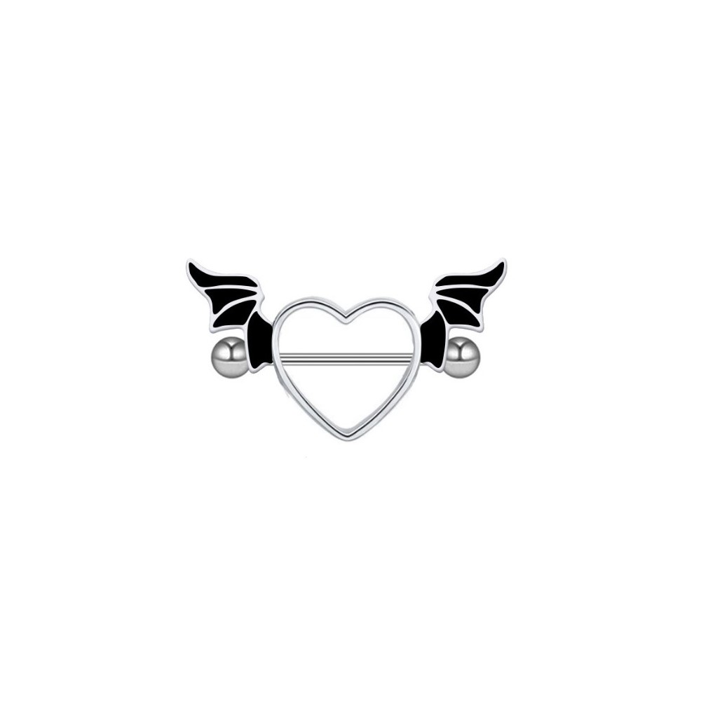 Brustwarzenpiercing Herz mit Flügel Goth/Punk Schwarz