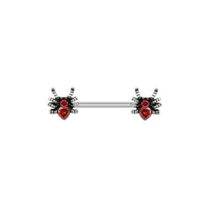 Brustwarzenpiercing Spinne mit roten Kristallen