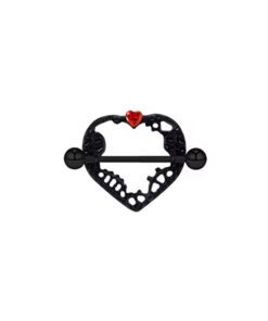 Brustwarzenpiercing Herz Schwarz mit rotem Kristall