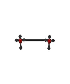 Brustwarzenpiercing Kreuz Schwarz mit rotem Kristall