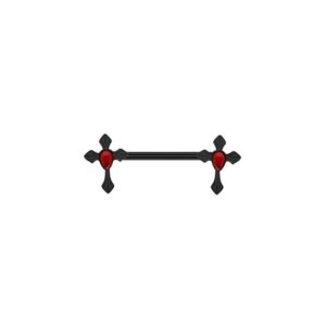 Brustwarzenpiercing Kreuz Schwarz mit rotem Kristall