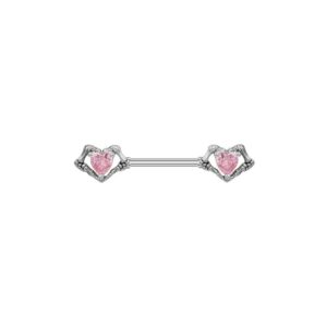 Brustwarzenpiercing Hände mit Herz – Rosa Kristall