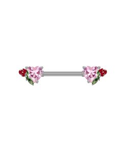 Brustwarzenpiercing Rosa Kristallherz mit Roter Rose