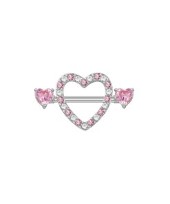 Brustwarzenpiercing Herzform mit Kristallen – Weiss & Rosa