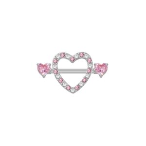 Brustwarzenpiercing Herzform mit Kristallen – Weiss & Rosa