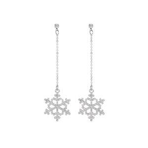 Ohrhänger Edelstahl mit Schneeflocken-Anhänger und Kristallen lang