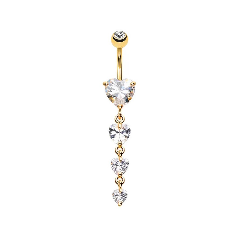 Bauchnabelpiercing mit Herz Kristall und Herz Anhängern mit goldfarbiger Beschichtung