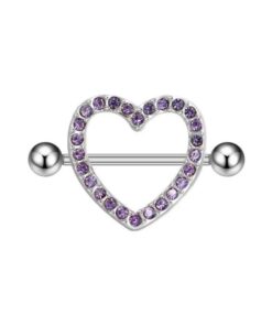Brustwarzenpiercing Herz mit Violetten Zirkonia-Kristallen verziert