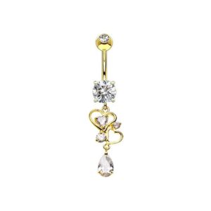 Bauchnabelpiercing Doppelherz mit Kristallen – Goldbeschichtet