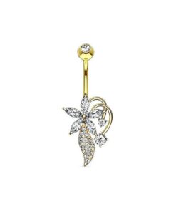 Bauchnabelpiercing Blumen Design mit Kristallen und goldfarbener Beschichtung