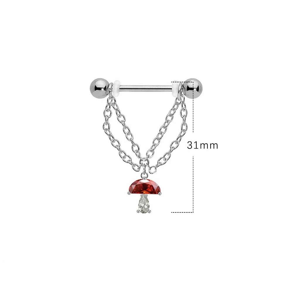 Brustwarzenpiercing 316L Edelstahl mit Ketten & Kristallanhänger – Rot & Klar