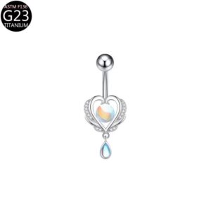 Bauchnabelpiercing mit Opal und Kristallen in Herzform