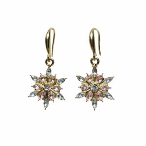 Vintage Schneeflocken Ohrringe Gold – Zirkonia Kristalle in Rosa & Klar | Elegante Ohrhänger