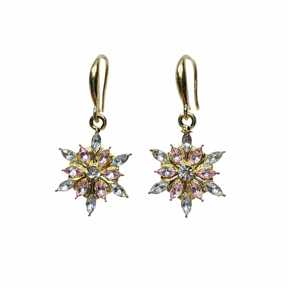 Vintage Schneeflocken Ohrringe Gold – Zirkonia Kristalle in Rosa & Klar | Elegante Ohrhänger