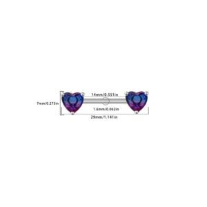 Brustwarzenpiercing mit Violett-Blau schimmerndem Herz-Kristallen