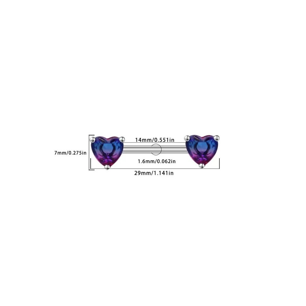 Brustwarzenpiercing mit Violett-Blau schimmerndem Herz-Kristallen