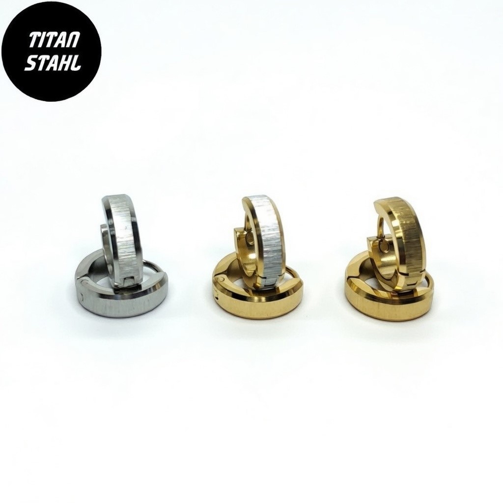Titanstahl Creolen gebürstet | Silber / Gold/Silber / Gold – Hypoallergen Huggie 1 Paar