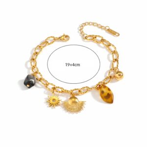Charm Armband  – Edelstahl vergoldet – Sonne & Natur Anhänger