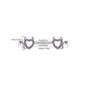 Brustwarzenpiercing Herz mit Hörnern und violetten Kristallen – 316L Edelstahl