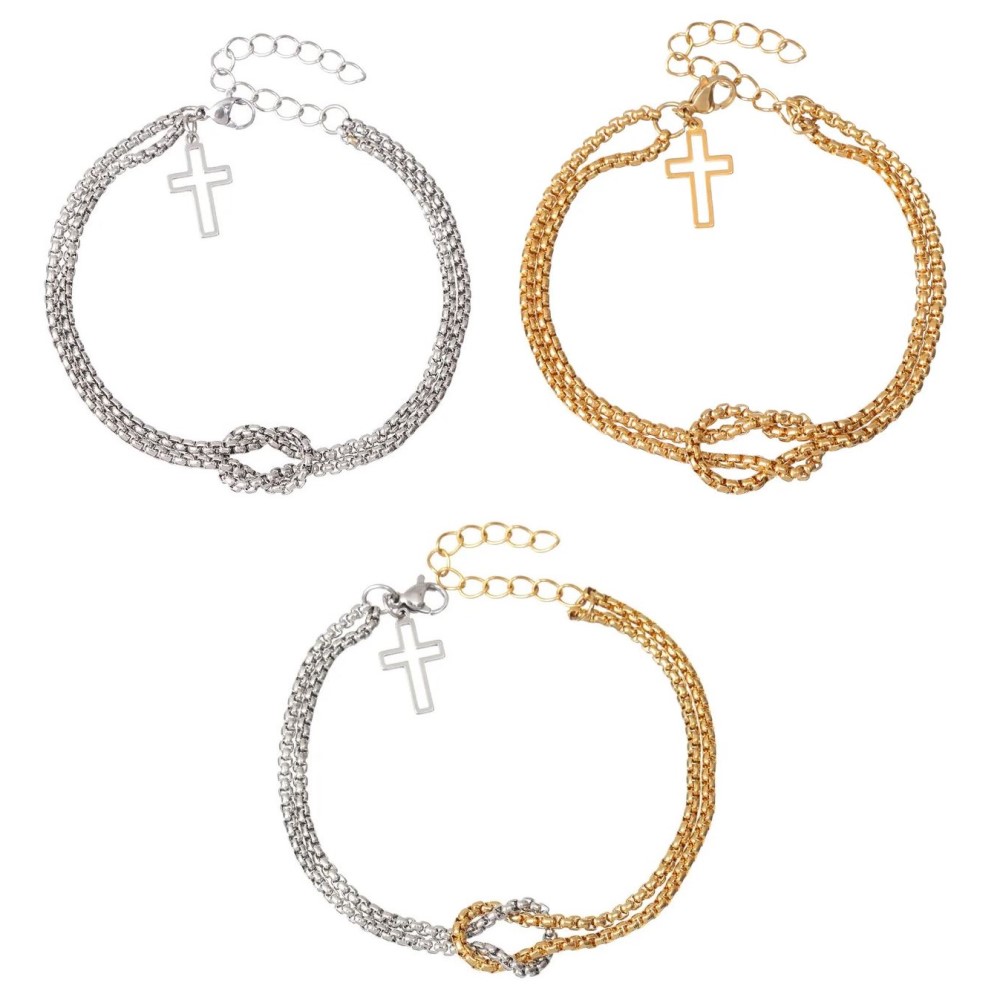 Knotenkette-Armband mit Kreuz-Anhänger aus Edelstahl in 3 Varianten